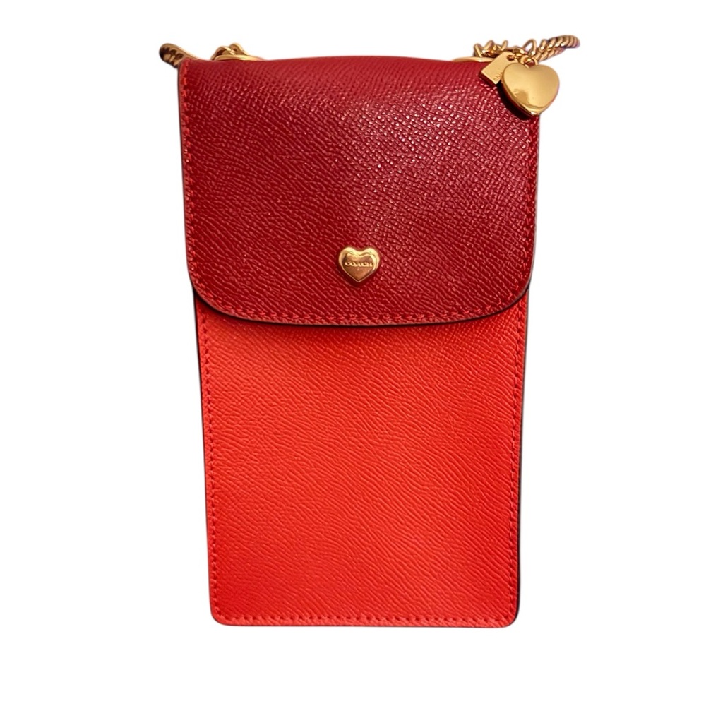 Coach Red Crossbody Phone Bag with Gold Chain